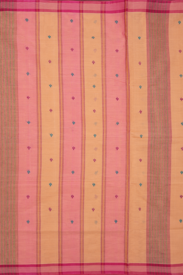 Venkatagiri Cotton Saree In Orange With Threadwork Buttas