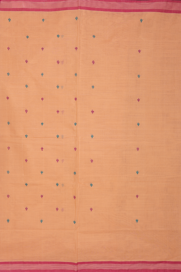 Venkatagiri Cotton Saree In Orange With Threadwork Buttas