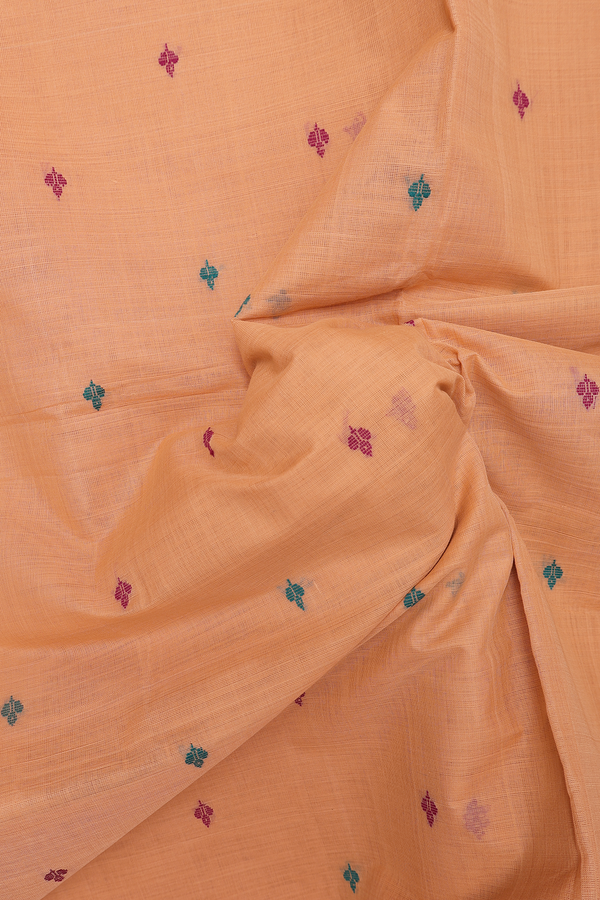 Venkatagiri Cotton Saree In Orange With Threadwork Buttas