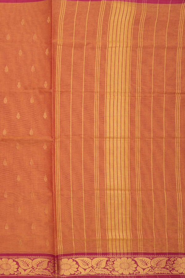 Venkatagiri Cotton Saree In Orange With Zari Buttas