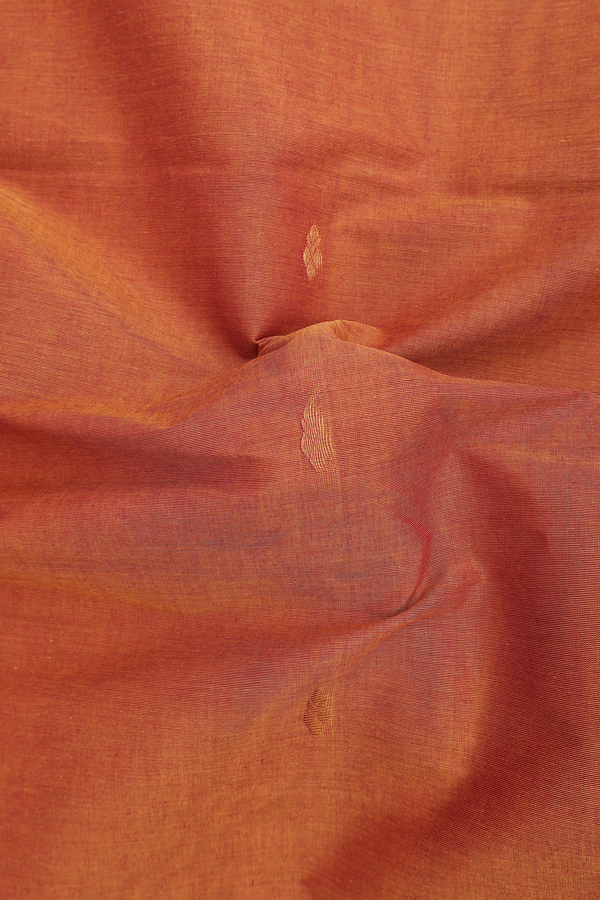 Venkatagiri Cotton Saree In Orange With Zari Buttas