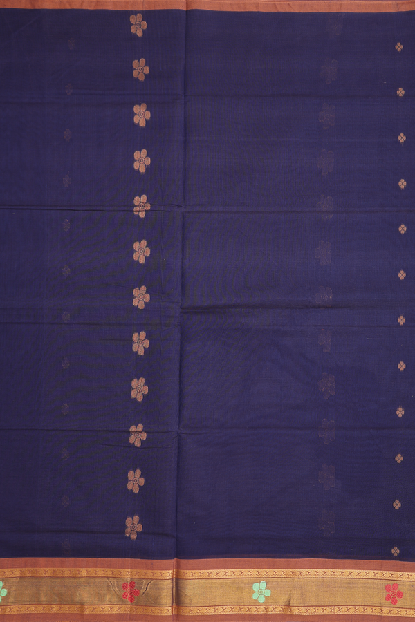Venkatagiri Cotton Saree In Oxford Blue With Floral Buttas