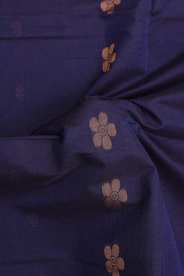 Venkatagiri Cotton Saree In Oxford Blue With Floral Buttas