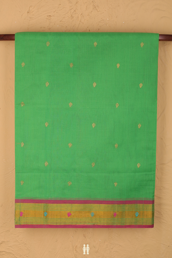 Venkatagiri Cotton Saree In Green With Zari Buttas
