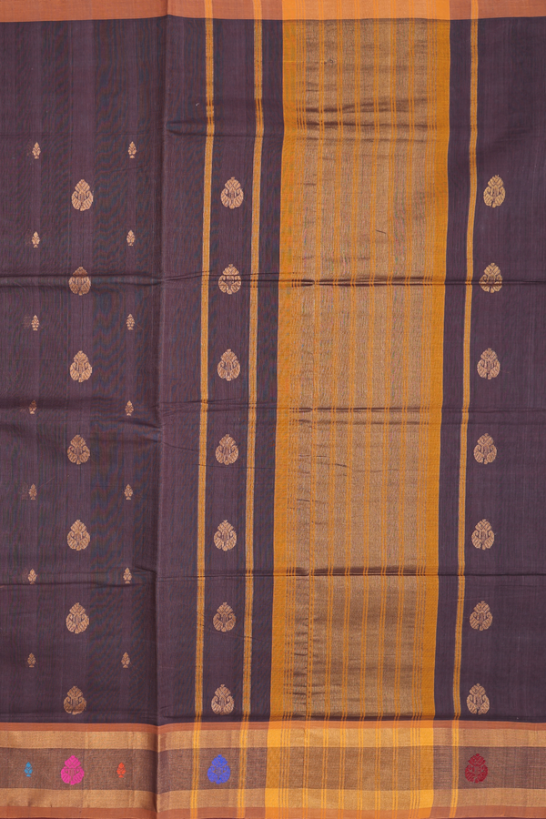Venkatagiri Cotton Saree In Oxford Brown With Zari Buttas