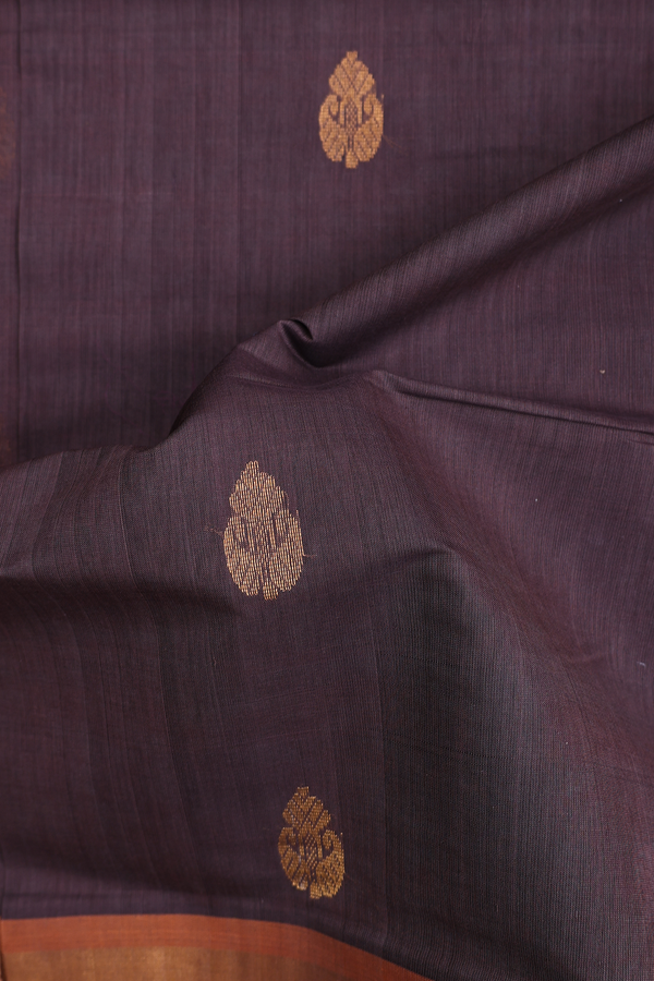 Venkatagiri Cotton Saree In Oxford Brown With Zari Buttas