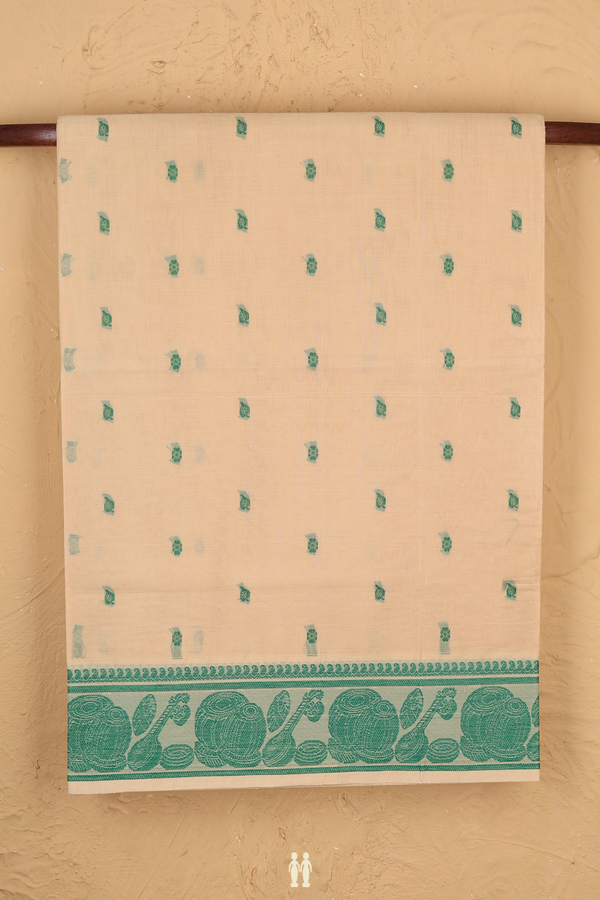 Venkatagiri Cotton Saree In Tan Brown With Threadwork Buttas