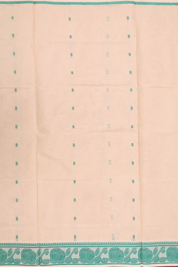 Venkatagiri Cotton Saree In Tan Brown With Threadwork Buttas