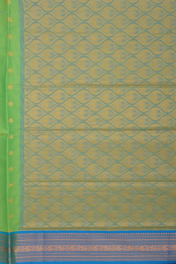 Venkatagiri Cotton Saree In Parrot Green With Thilagam Buttas