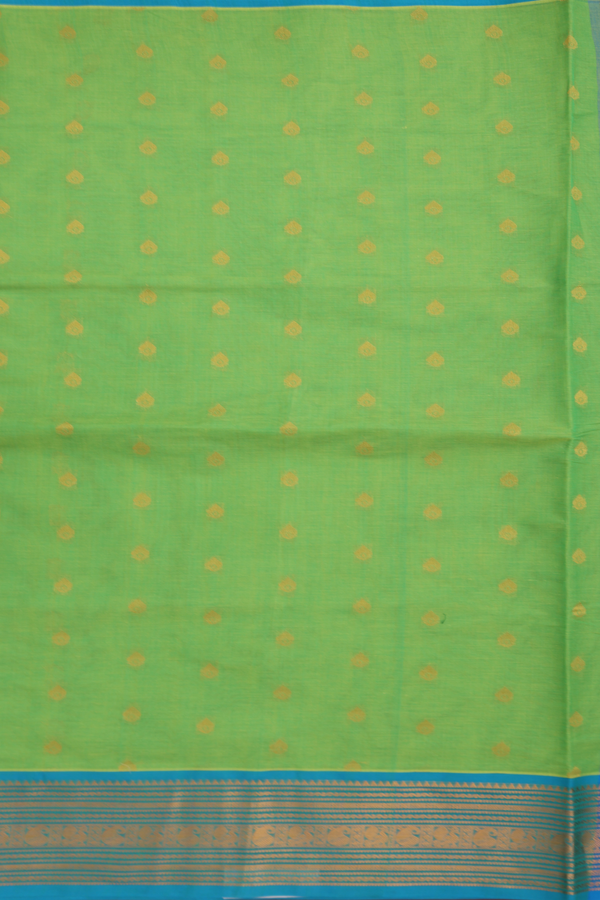 Venkatagiri Cotton Saree In Parrot Green With Thilagam Buttas