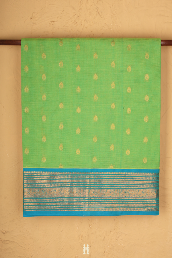 Venkatagiri Cotton Saree In Parrot Green With Thilagam Buttas