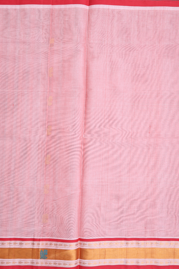Venkatagiri Cotton Saree In Pastel Red With Zari Buttas