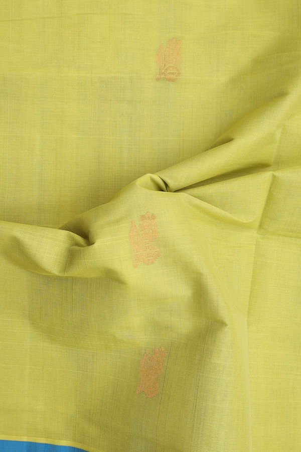 Venkatagiri Cotton Saree In Pear Green With Zari Buttas