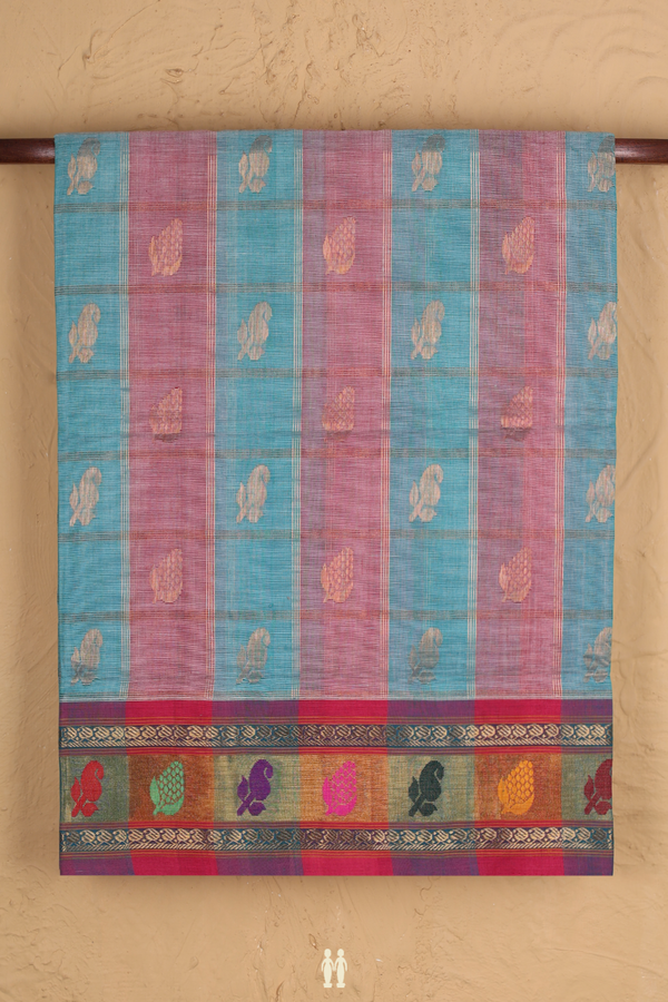 Venkatagiri Cotton Saree In Pink And Blue With Checks Design