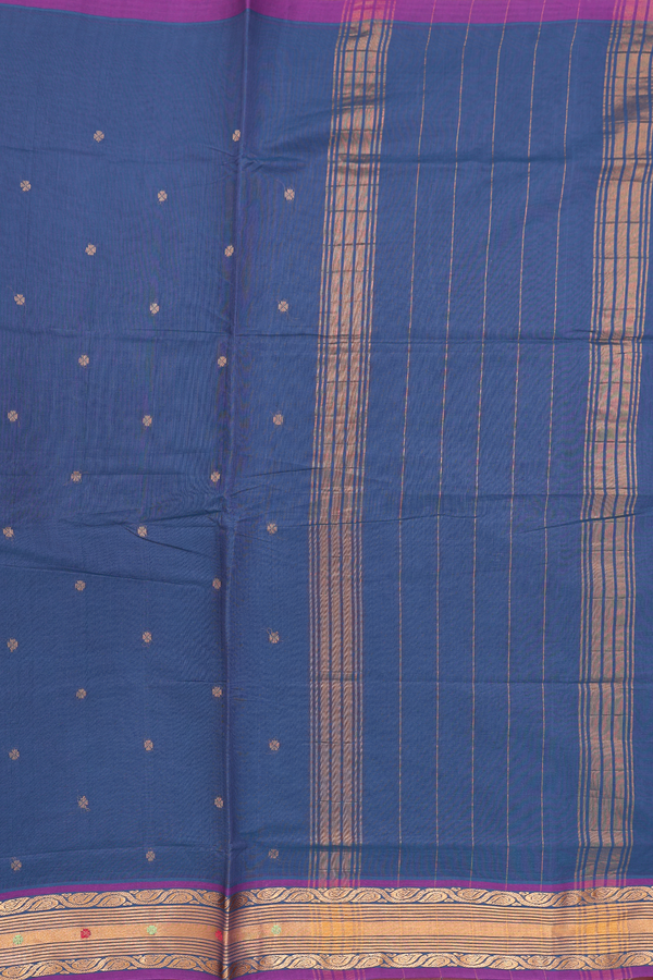 Venkatagiri Cotton Saree In Blue With Floral Buttas