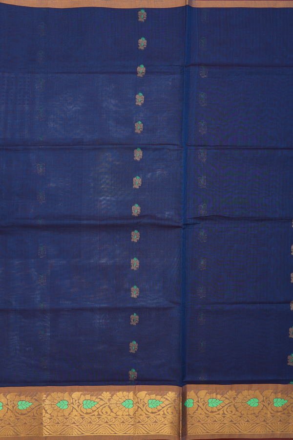 Venkatagiri Cotton Saree In Prussian Blue With Zari Buttas