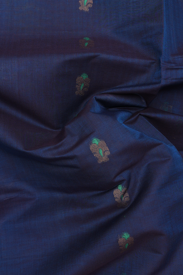 Venkatagiri Cotton Saree In Prussian Blue With Zari Buttas