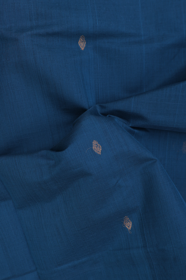 Venkatagiri Cotton Saree In Prussian Blue With Zari Buttas