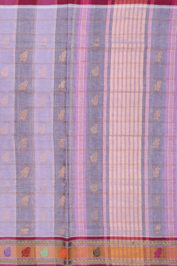 Venkatagiri Cotton Saree In Purple And Grey With Checks Design