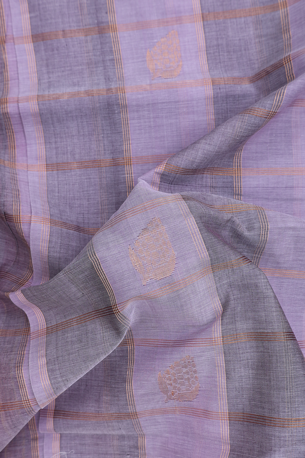 Venkatagiri Cotton Saree In Purple And Grey With Checks Design
