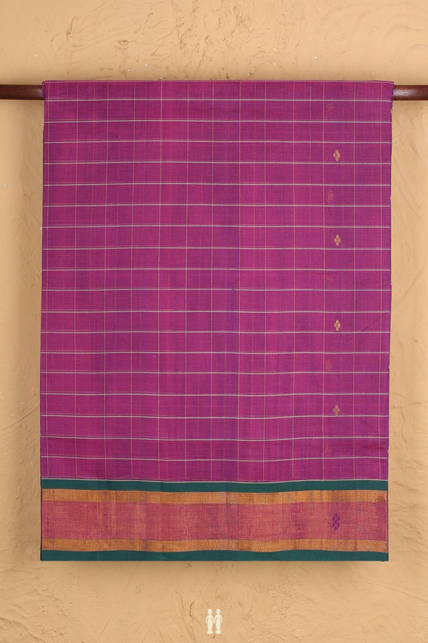 Venkatagiri Cotton Saree In Purple With Checks Design