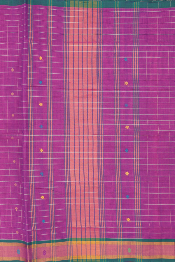 Venkatagiri Cotton Saree In Purple With Checks Design