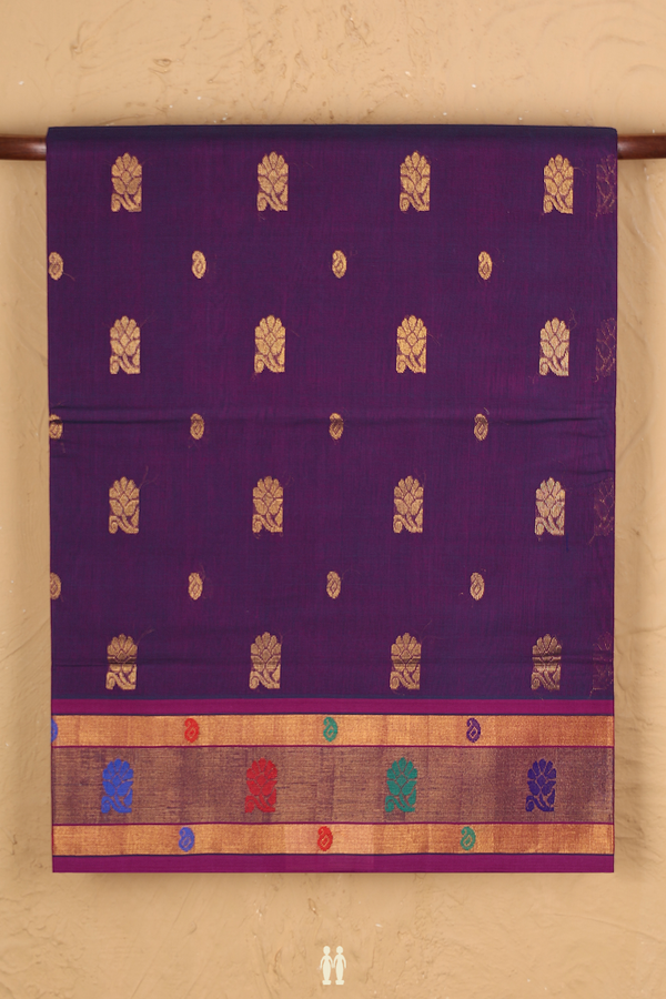 Venkatagiri Cotton Saree In Purple With Floral Paisley Buttas