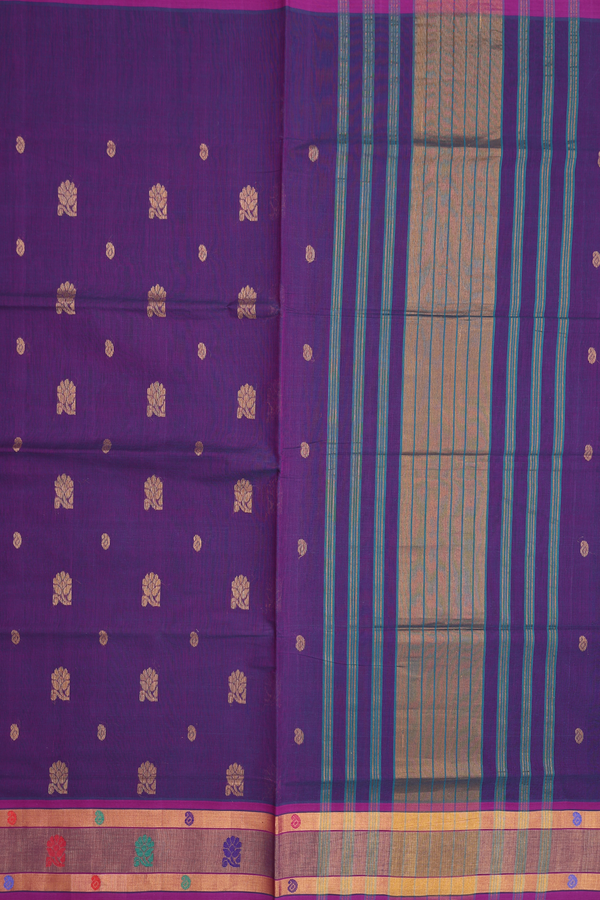 Venkatagiri Cotton Saree In Purple With Floral Paisley Buttas