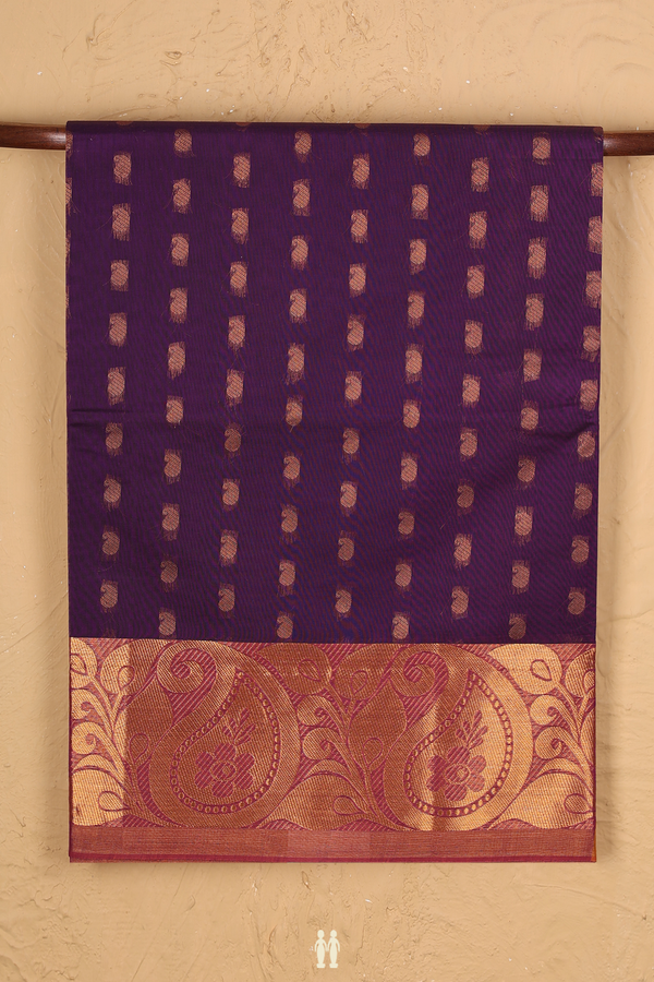 Venkatagiri Cotton Saree In Purple With Paisley Buttas