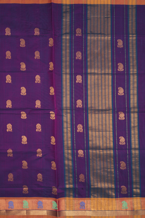 Venkatagiri Cotton Saree In Purple With Paisley Buttas