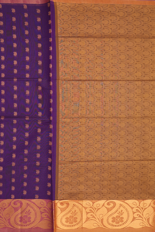 Venkatagiri Cotton Saree In Purple With Paisley Buttas