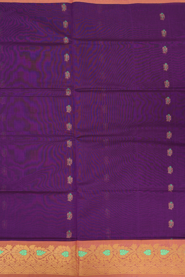 Venkatagiri Cotton Saree In Purple With Zari Buttas