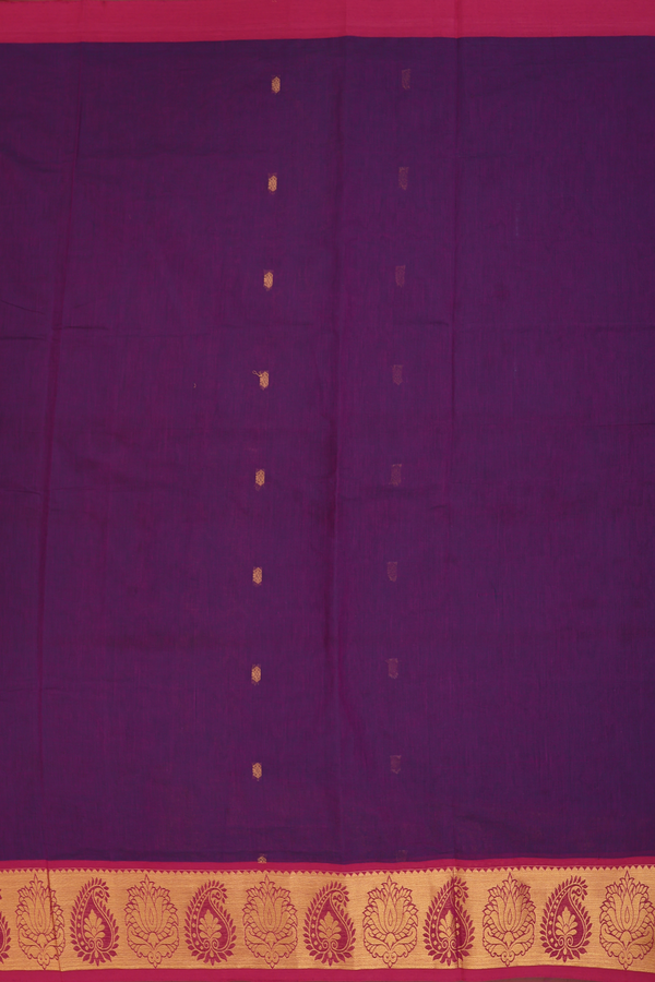 Venkatagiri Cotton Saree In Purple With Zari Buttas