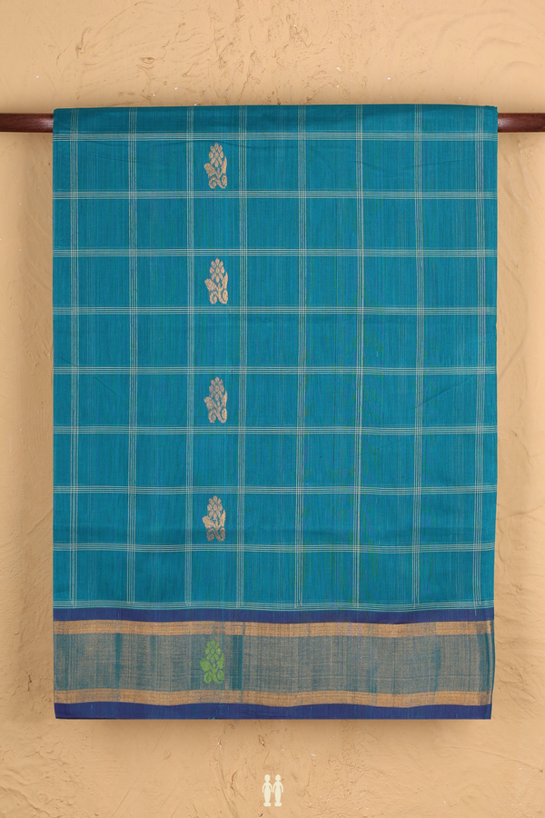 Venkatagiri Cotton Saree In Ramar Green With Checks Design