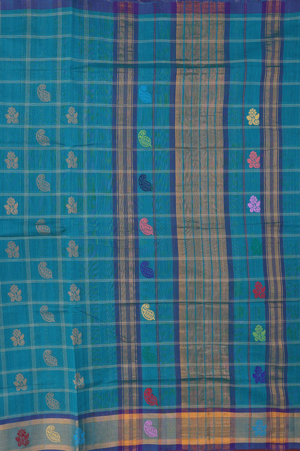 Venkatagiri Cotton Saree In Ramar Green With Checks Design