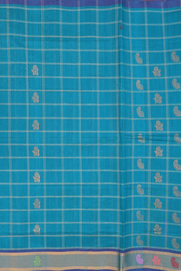 Venkatagiri Cotton Saree In Ramar Green With Checks Design