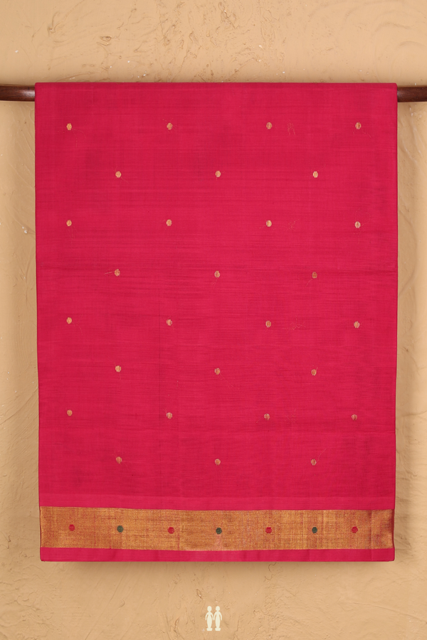 Venkatagiri Cotton Saree In Rani Pink With Polka Zari Buttis