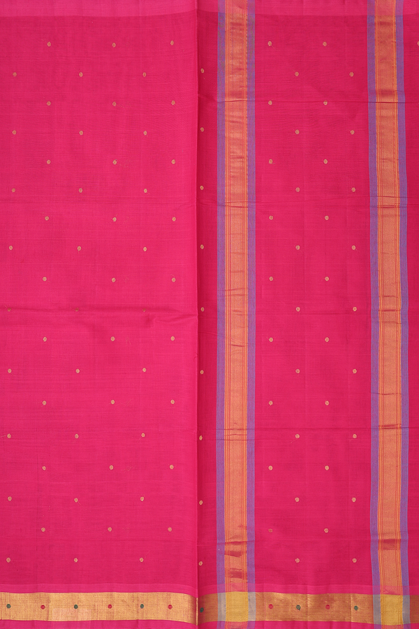 Venkatagiri Cotton Saree In Rani Pink With Polka Zari Buttis