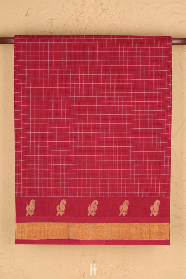 Venkatagiri Cotton Saree In Red With Checks Design