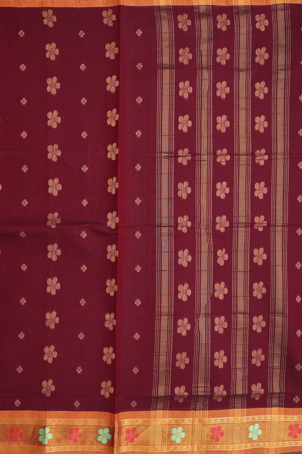 Venkatagiri Cotton Saree In Red With Floral Buttas