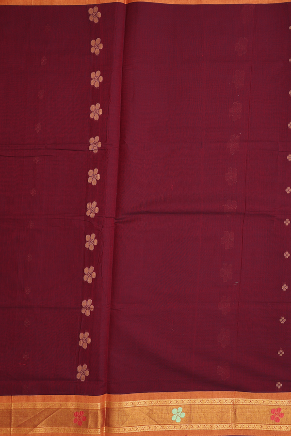 Venkatagiri Cotton Saree In Red With Floral Buttas