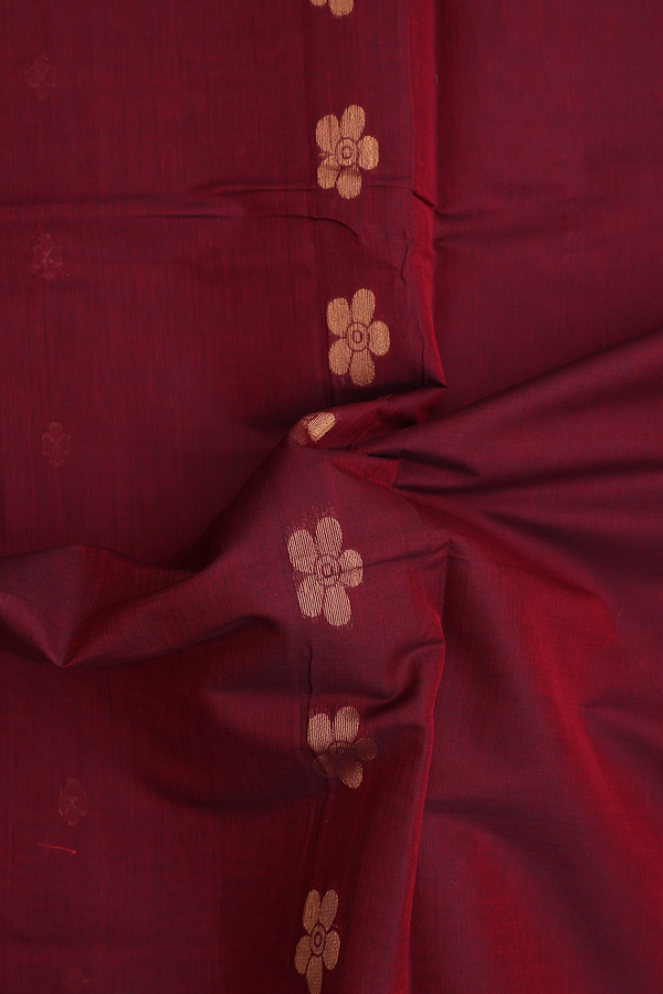 Venkatagiri Cotton Saree In Red With Floral Buttas