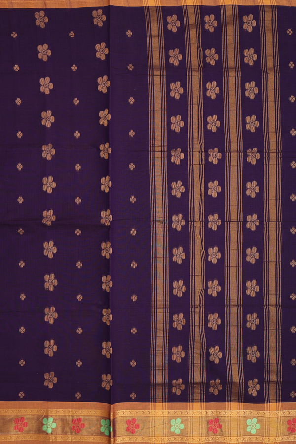 Venkatagiri Cotton Saree In Regal Purple With Floral Buttas