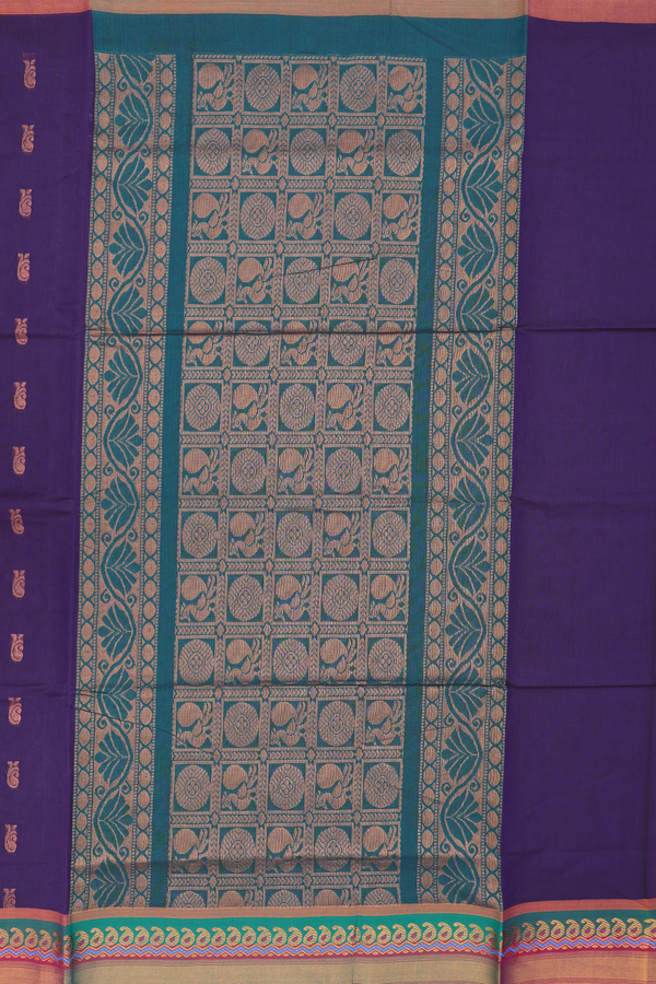 Venkatagiri Cotton Saree In Regal Purple With Paisley Buttas