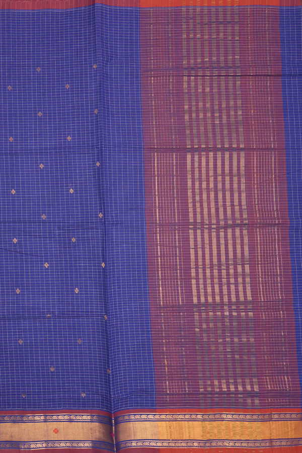 Venkatagiri Cotton Saree In Royal Blue With Checks Design