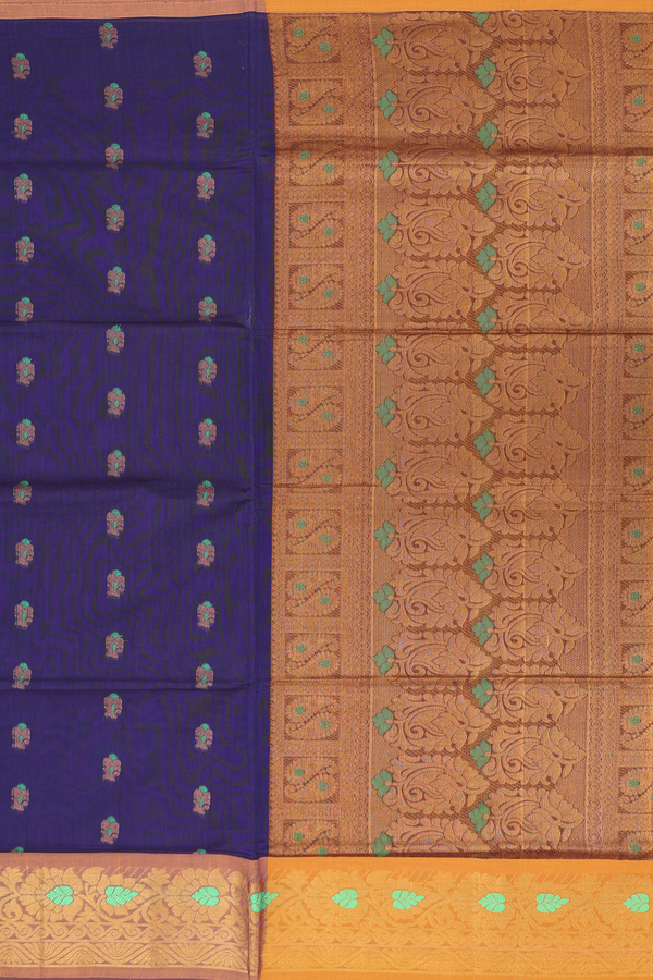 Venkatagiri Cotton Saree In Royal Blue With Zari Buttas