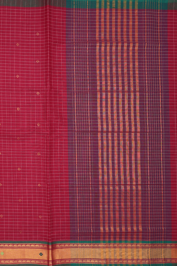 Venkatagiri Cotton Saree In Ruby Red With Checks Design