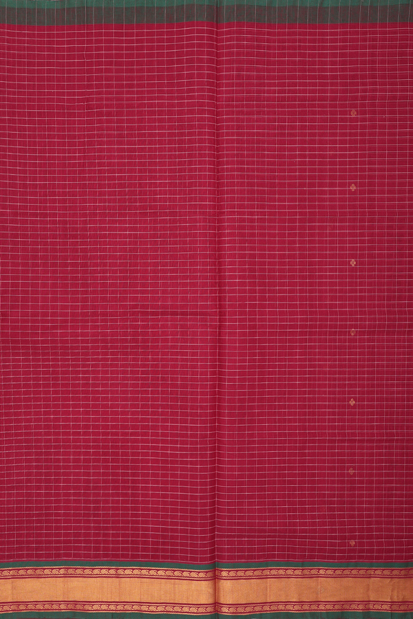 Venkatagiri Cotton Saree In Ruby Red With Checks Design