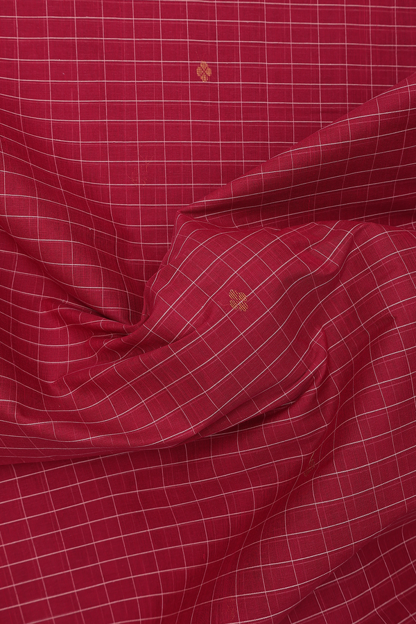 Venkatagiri Cotton Saree In Ruby Red With Checks Design
