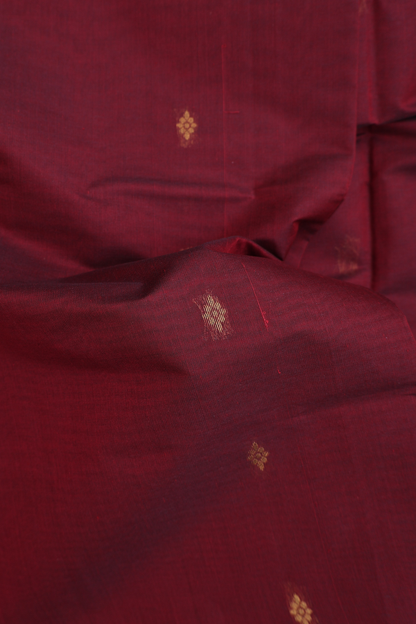 Venkatagiri Cotton Saree In Rust Red With Zari Buttis